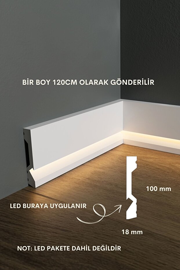 TheAccentWall Ledli Süpürgelik, Beyaz Polimer Boyanabilir, Suya ...