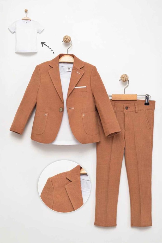 My Little One's Ciceler Blazer Jacket, Pants and T-Shirt 3-Piece Boy's Suit - Cinnamon