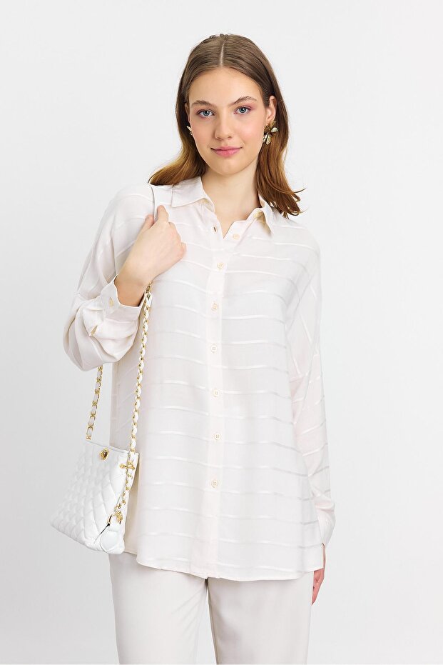 Prugasto Ležerna košulja - bež - 7