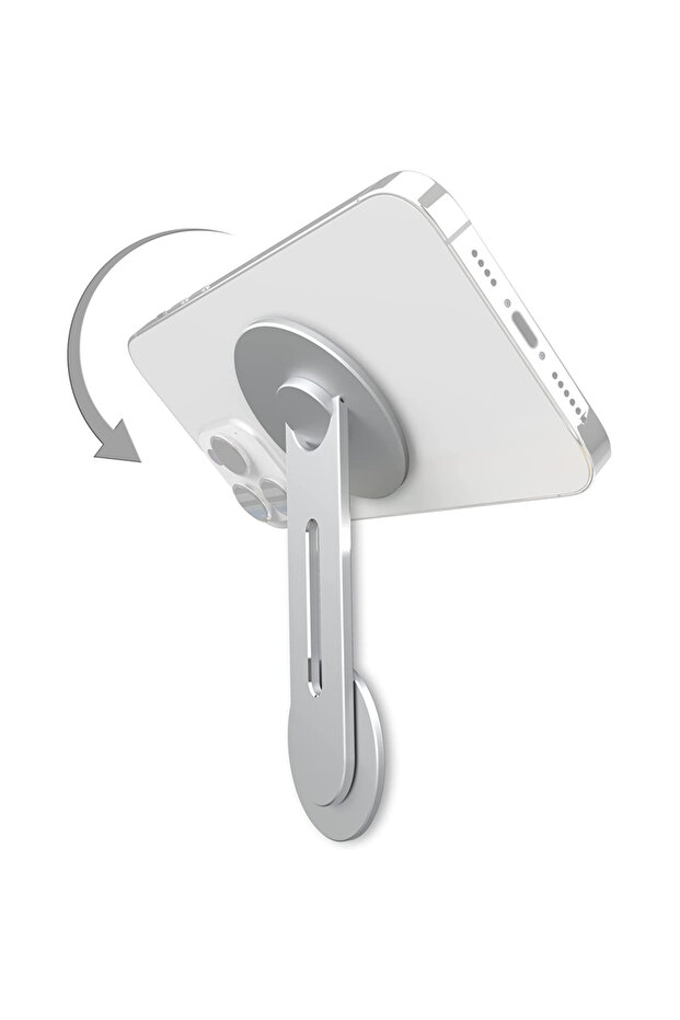Silver Continuity Flip iPhone Laptop Mount Slim Magnetic Phone Holder Swivels 180 for Laptops and Mo