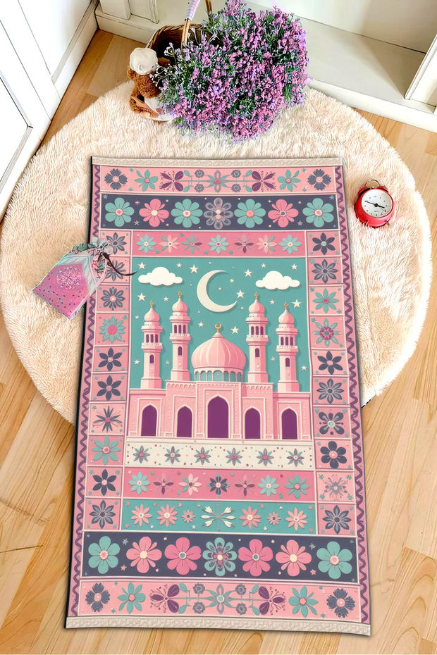 Digital Printed Non-Slip Base Artificial Intelligence Design Educational Little Kids Prayer Rug 60 x 100