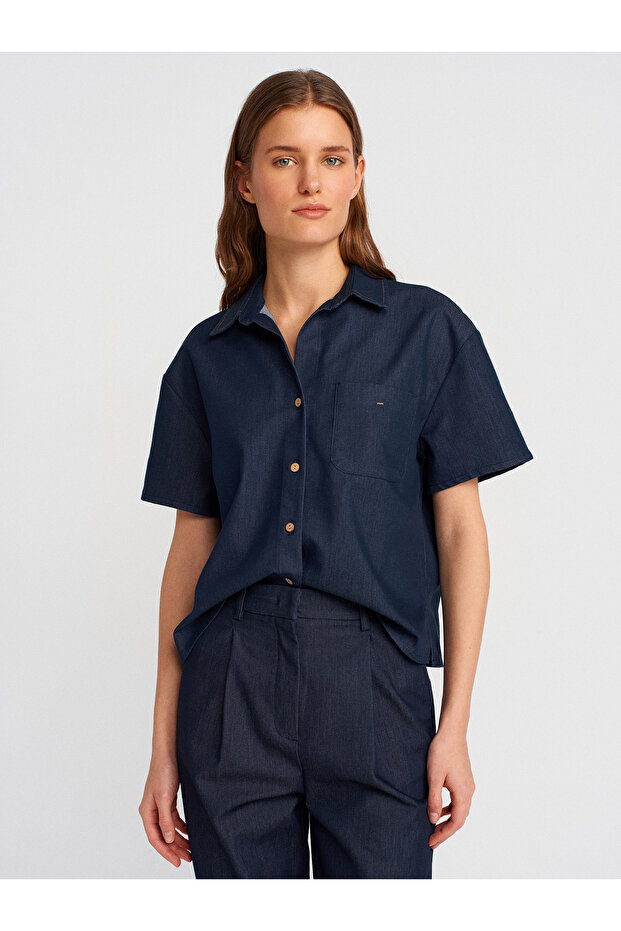 50499 Short Sleeve Chest Pocket Shirt-Navy Blue