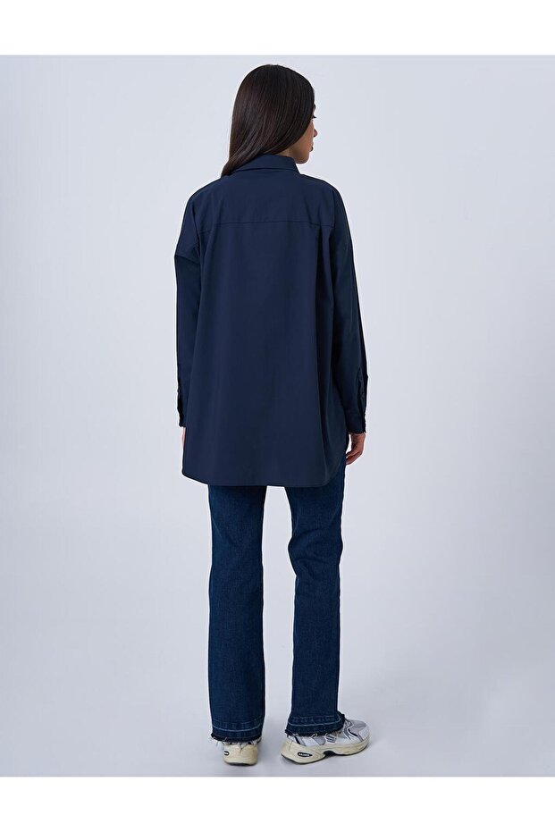 Gömlek Yaka Basic Poplin Tunik Lacivert - 4