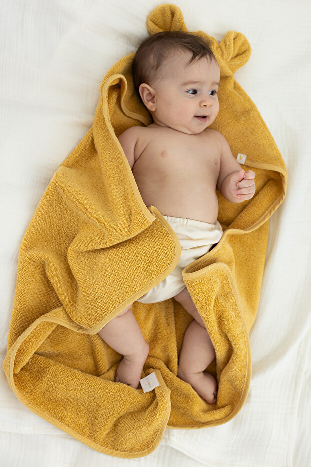Tiny Bear Organic Cotton Baby Swaddle Mustard 75X75 cm