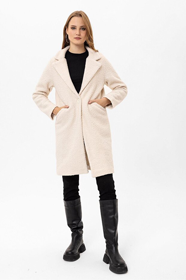Women's Single Button Closure Boucle Coat 245301 -