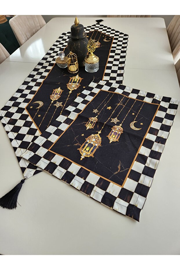 Ramadan Sparkle Stylish Runner and Oven Cover Set - Black & Gold