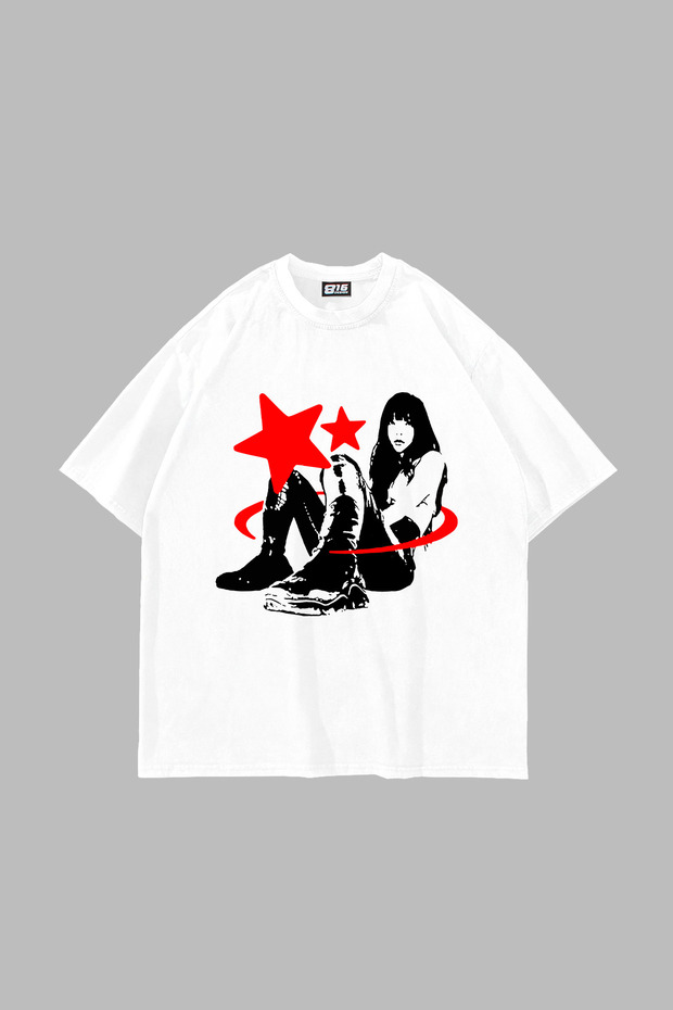 Star Girl Printed White Unisex Oversize T-shirt