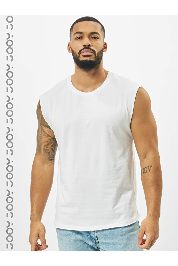 White Men's Cotton Training Sports Athlete Oversize Sleeveless T-Shirt