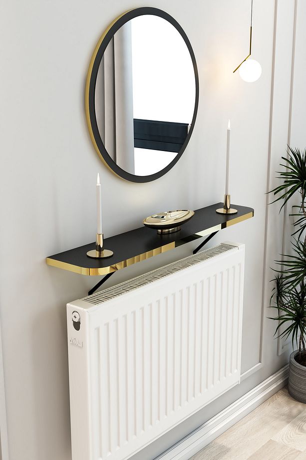 Siyah Gold  Pvc Petek Üstü Tak Çıkar, Uçan Raf & Dresuar Duvar Montajsız Oval Kesim 120cm. - 3