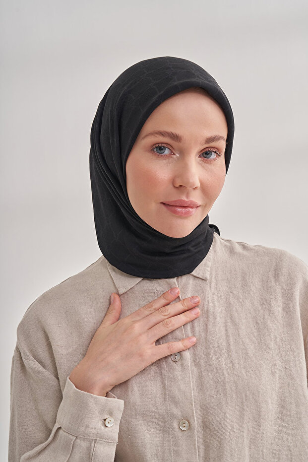 وشاح قطني بنمط سلسلة - أسود - 2