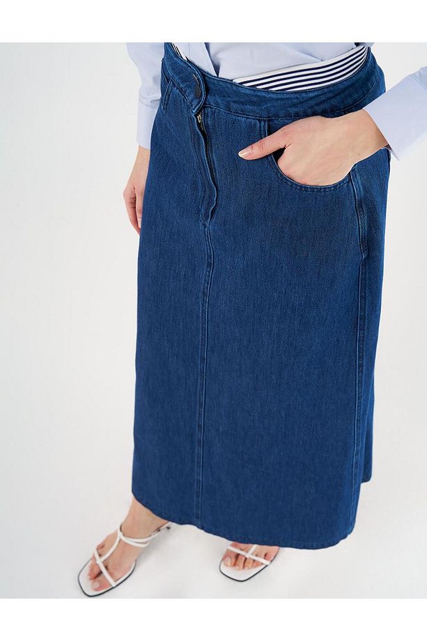 Yüksek Bel Denim Etek Lacivert - 6