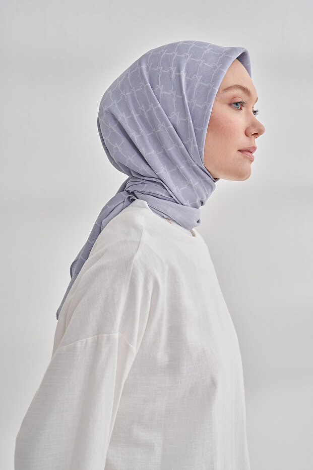 Cotton Monogram Chain Pattern Scarf - Gray - 2