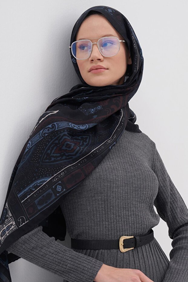 Deep Mavi Early İpek Şal - 2