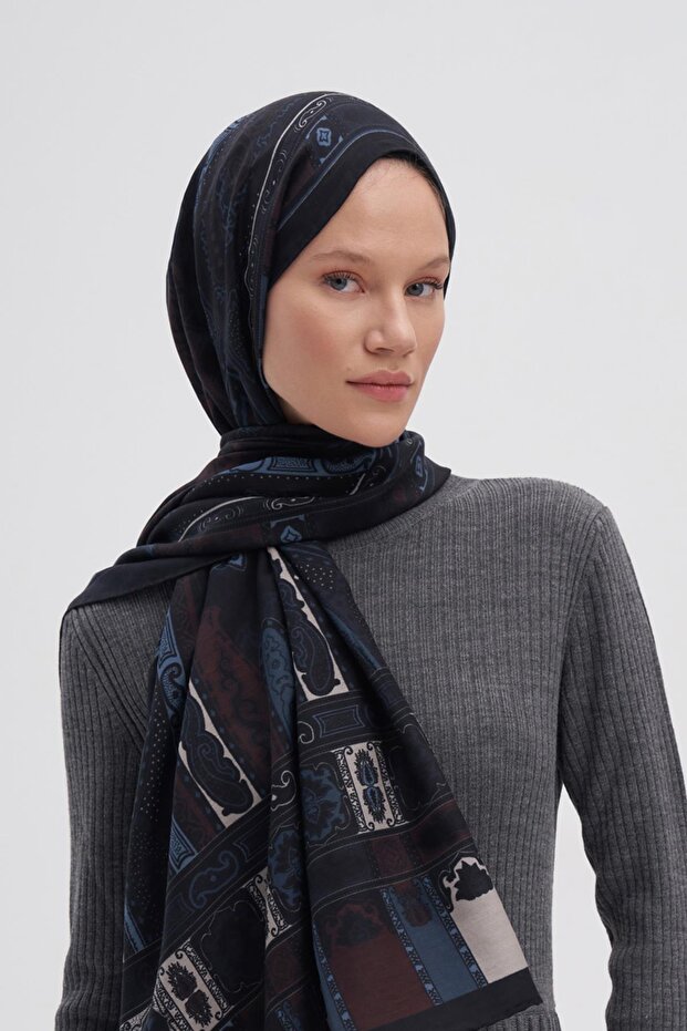 Deep Mavi Early İpek Şal - 3