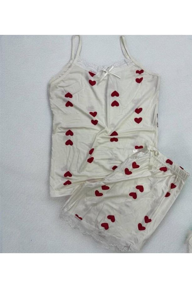 Kalpli İp Askı Şortlu Bambu Pijama Takımı - 1