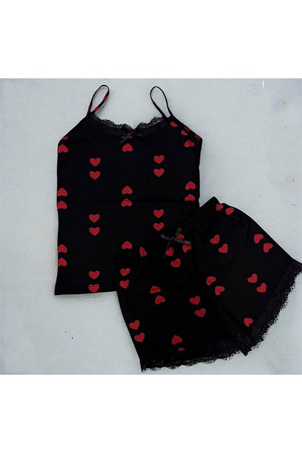 Kalpli İp Askı Şortlu Bambu Pijama Takımı - 1