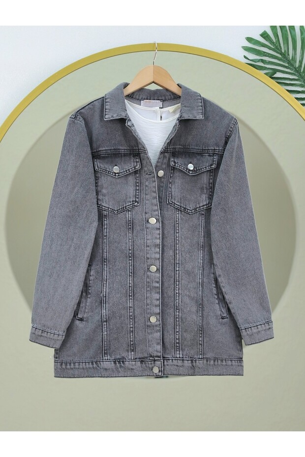 Denim Jacket with Front Flap Pocket - Smoked