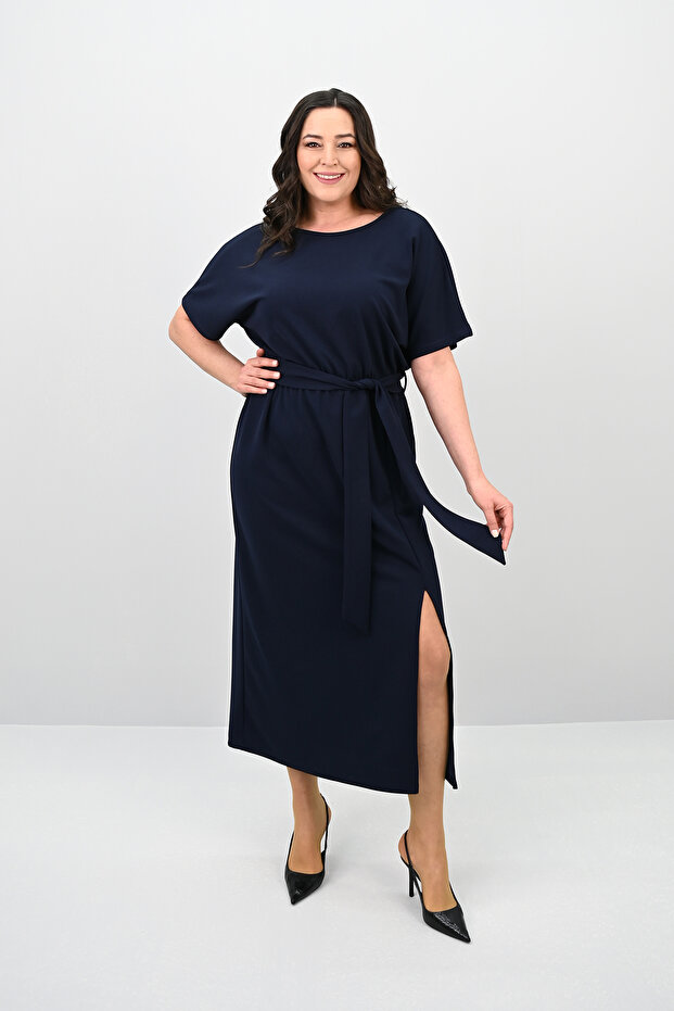 Women's Plus Size Short Sleeve Belted Dress 5297-25