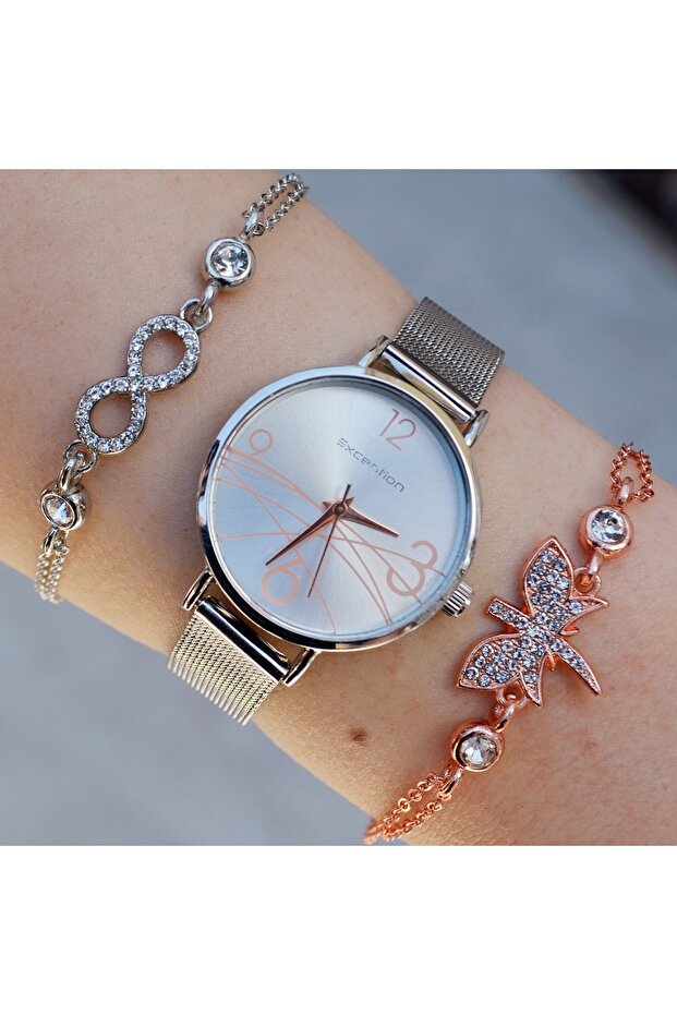 Silver Hasır Kordon Kadın Saat Kombini 9526 - 1