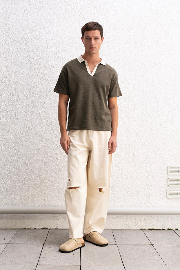 Polo Collar Khaki T-Shirt
