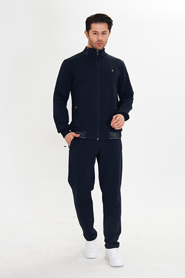 Cotton Full Zipper Men's Tracksuit Set Navy Blue 5751-L