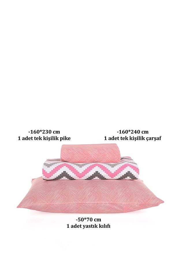 Soren Tek  Kişilik Pike Takımı 160x230 cm Roller    Pembe Siyah - 4