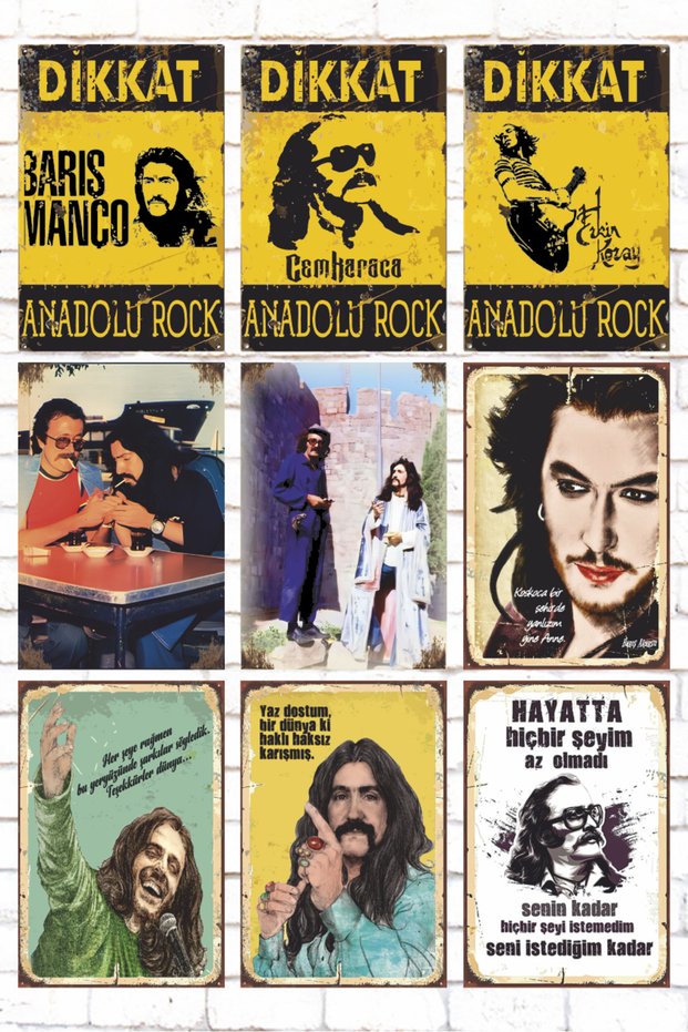 9 Piece Mixed Wood Painting Set Anatolian Rock Music Masters Retro Wood Poster Set