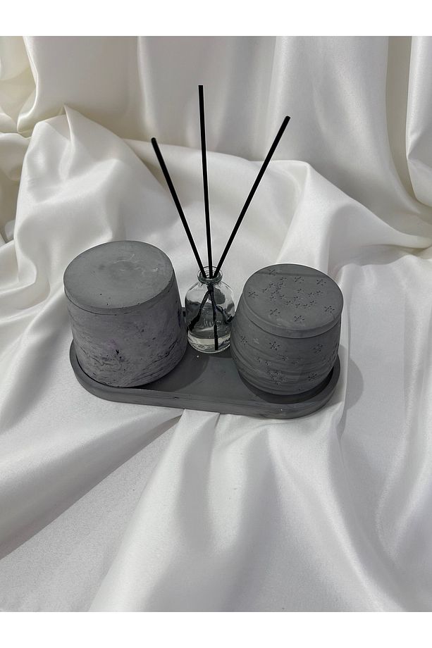 Dekoratif Tepside 4 lü Set oda kokusu + yıldız desen kapaklı kase + tepsi + kapaklı geniş vazo - 2