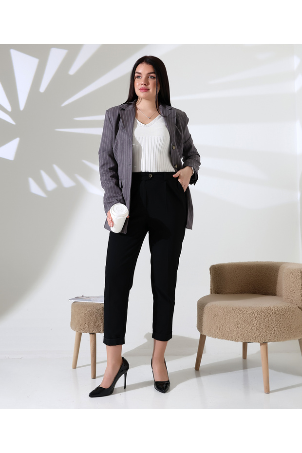 Striped Jacket Patterned Double Pocket Blazer Jacket - 8