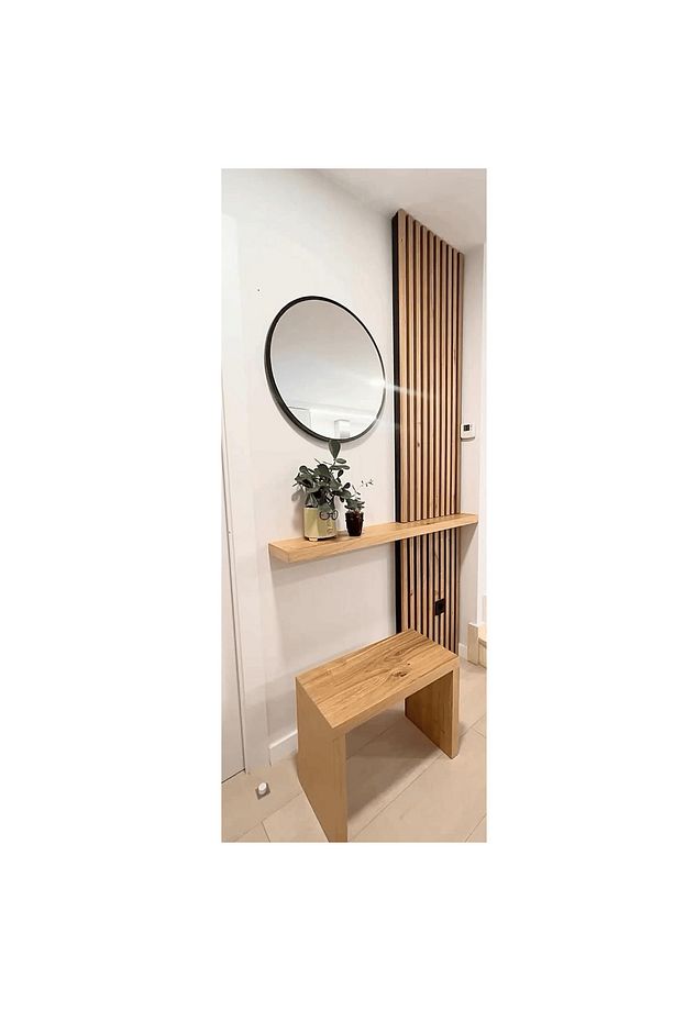 Aynalı Dresuar Ahşap Çıtalı Ahşap Desk Set Hol Antre - 4