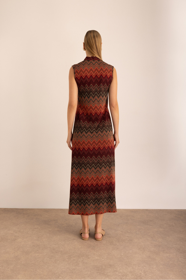 Desenli Simli Örme Kolsuz Elbise - 7