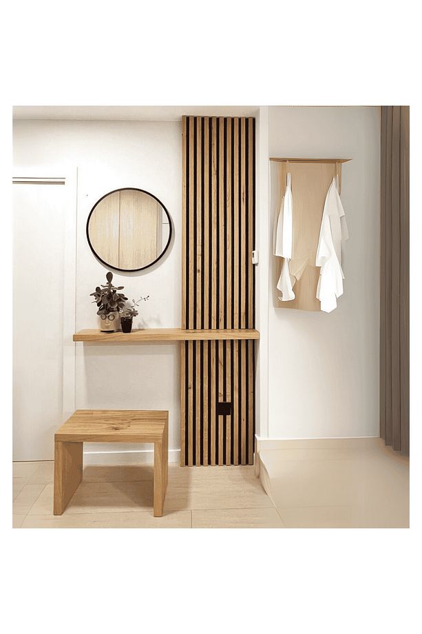 Aynalı Dresuar Ahşap Çıtalı Ahşap Desk Set Hol Antre - 1