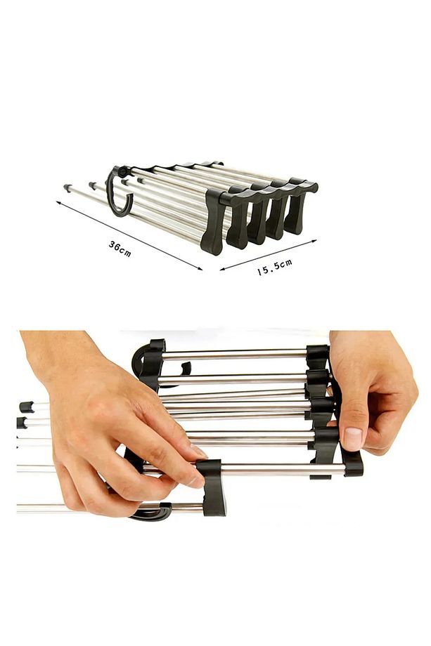 Hareketli Katlanabilir Askı Dolap Içi Kumaş Kot PANTALON  ASKISI 5 In 1 Eşarp Askılığı Çoklu Askılı - 6
