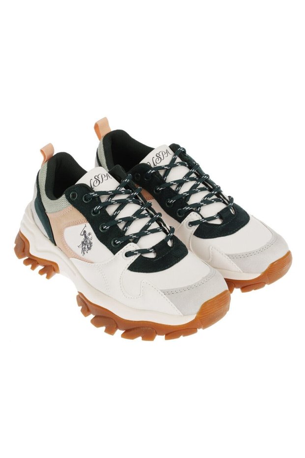 Women's Beige Lace-Up Sneakers Walking Shoes