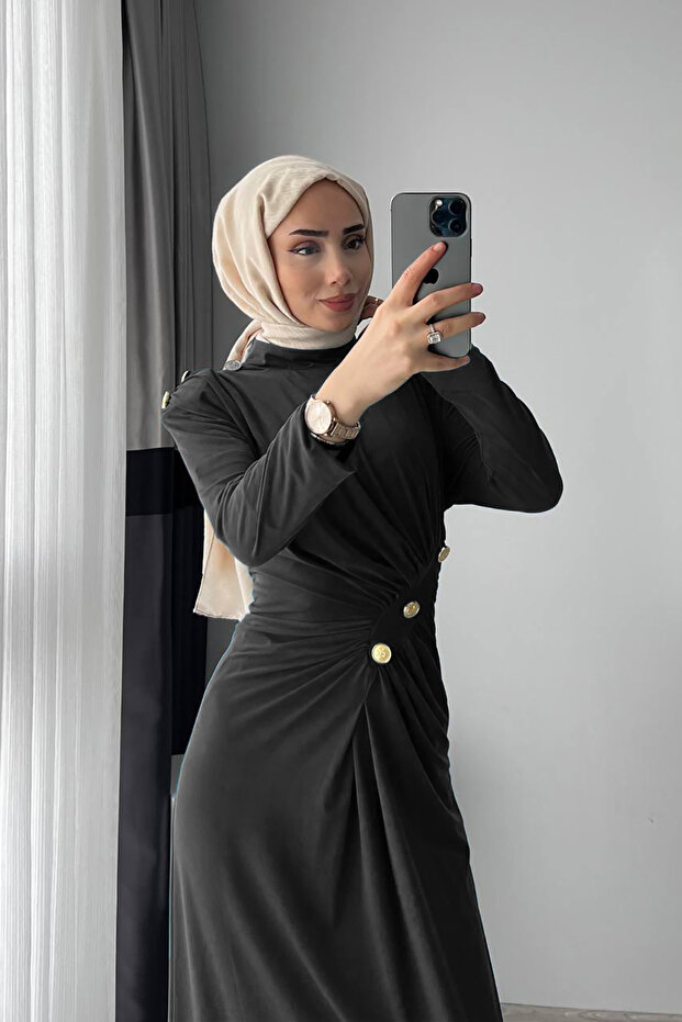 Women Lycra Button Detailed Islamic Dress Nms046
