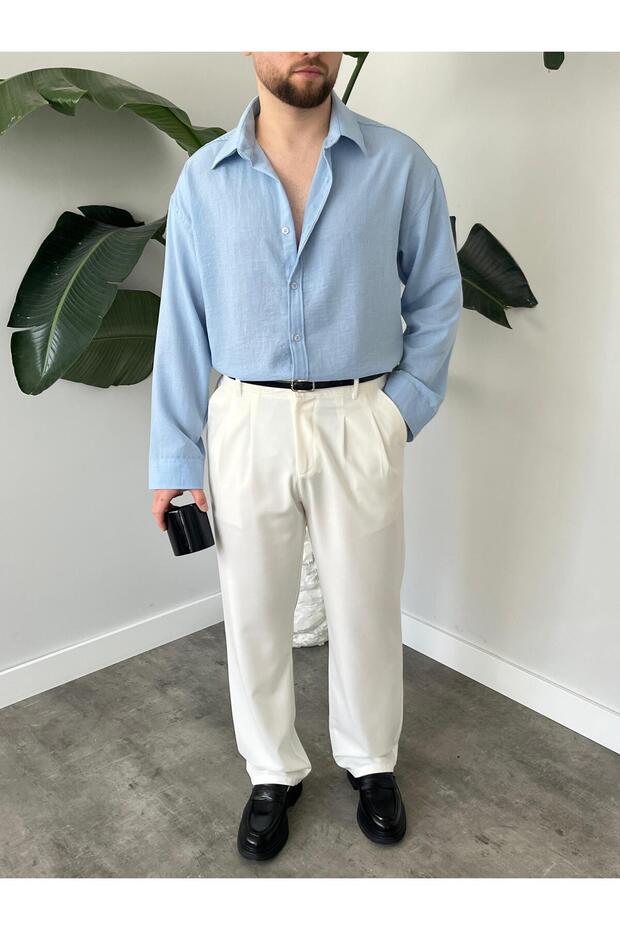 Keten Oversize Gömlek - 1