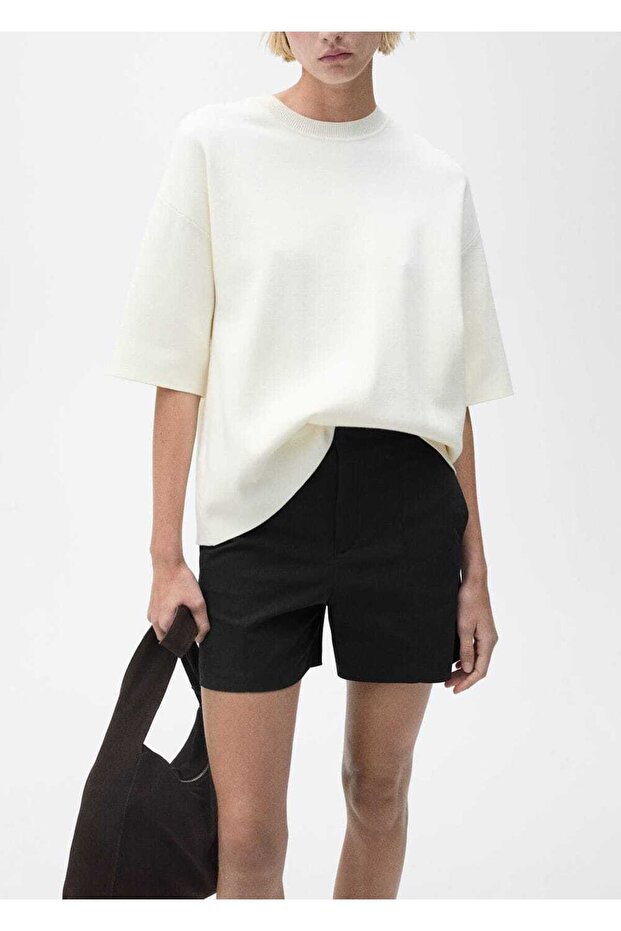 Yüksek belli pamuklu şort - 7