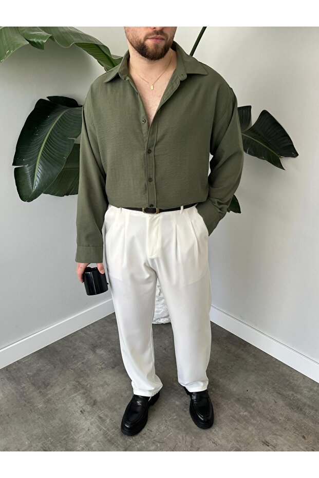 Keten Oversize Gömlek - 7