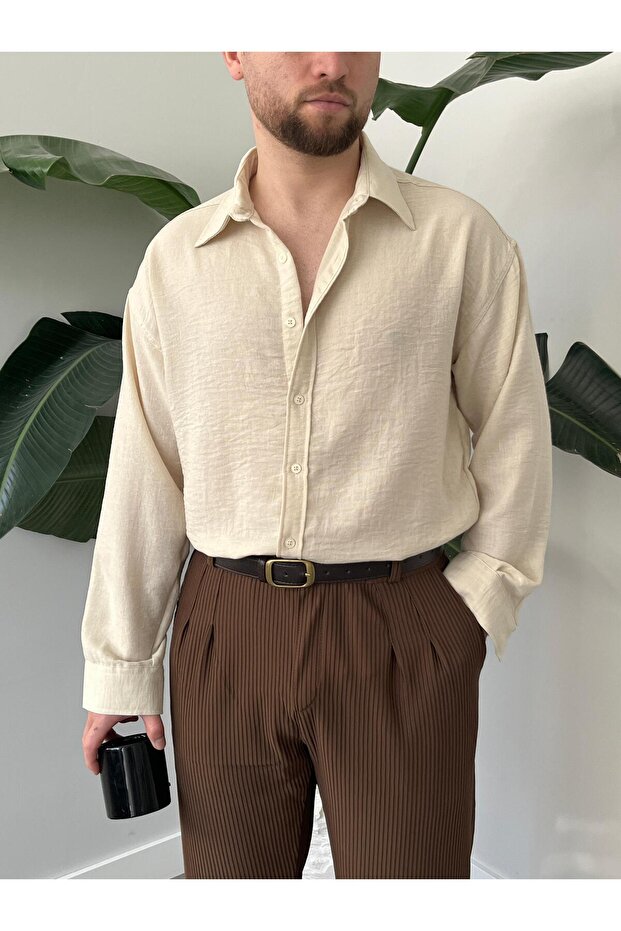 Keten Oversize Gömlek - 1
