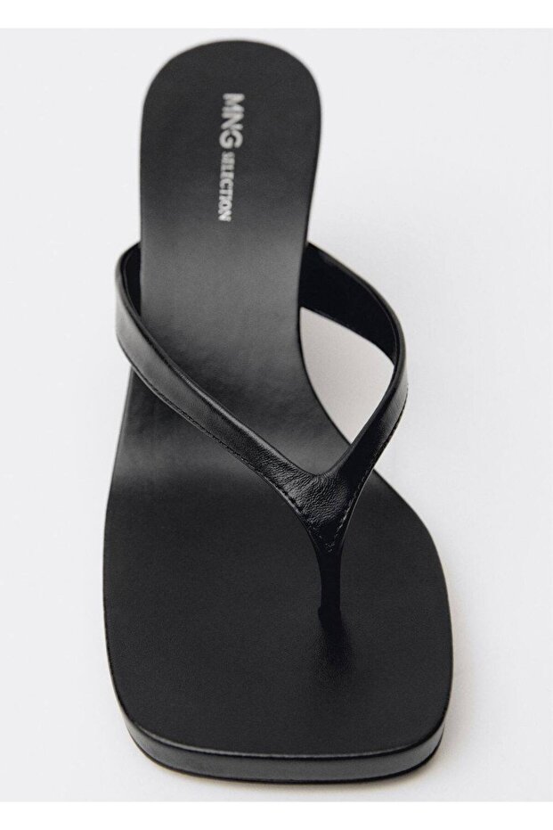 Dolgu topuklu deri sandalet - 5