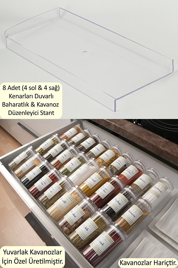 8 Pieces Spice Rack Drawer Organizer Stand 30,8 cm * 13 cm with Stoppers (Excluding Jars) Z308