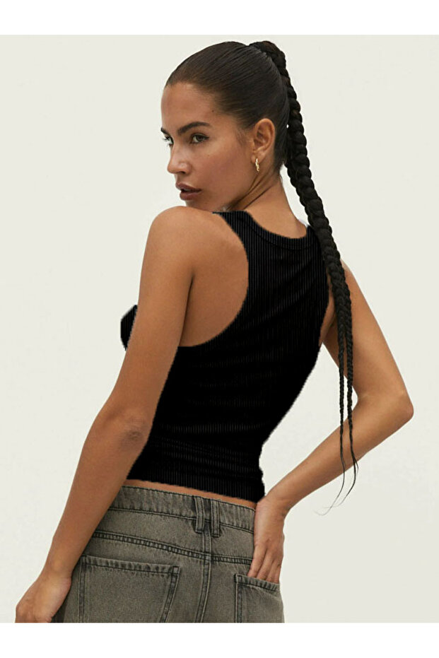 Kadın Atlet Fitilli Görünümlü Kalın Askılı Basic Atlet - 5