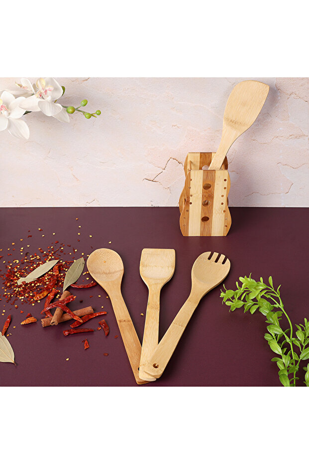 RF7289 5 Pcs Carbonized Bamboo Kitchen Tools