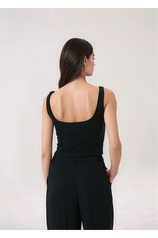 Askılı Fitilli Basic Crop Atlet - Çift Kat Astarlı (%100 Pamuk) - 4