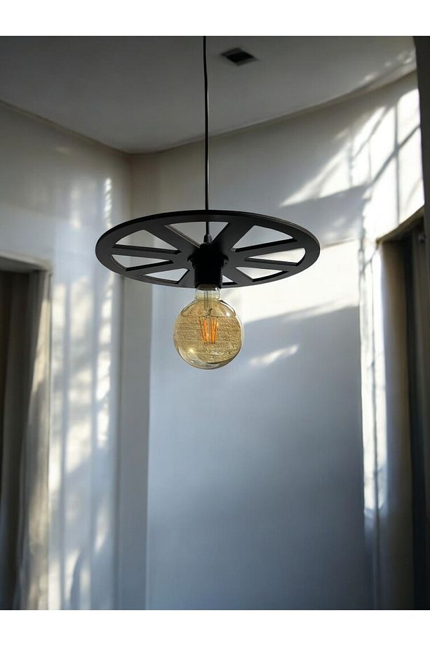 WHEEL  Tek Teker Tekerlek Avize Sarkıt  Ahşap Dekoratif  Cafe Restoran Rustik Balkon Bahçe Avizesi - 3