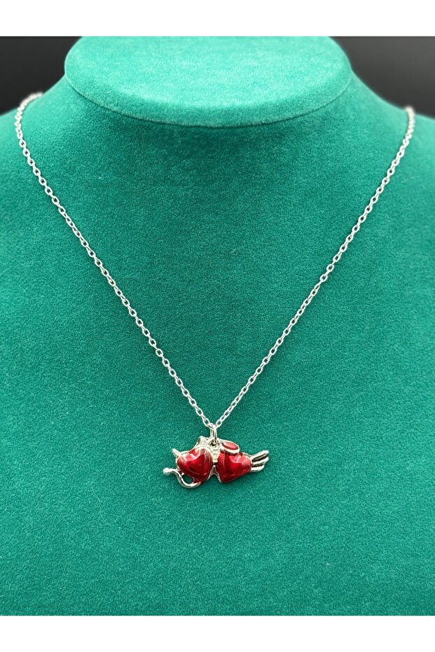 Silver punk double heart necklace