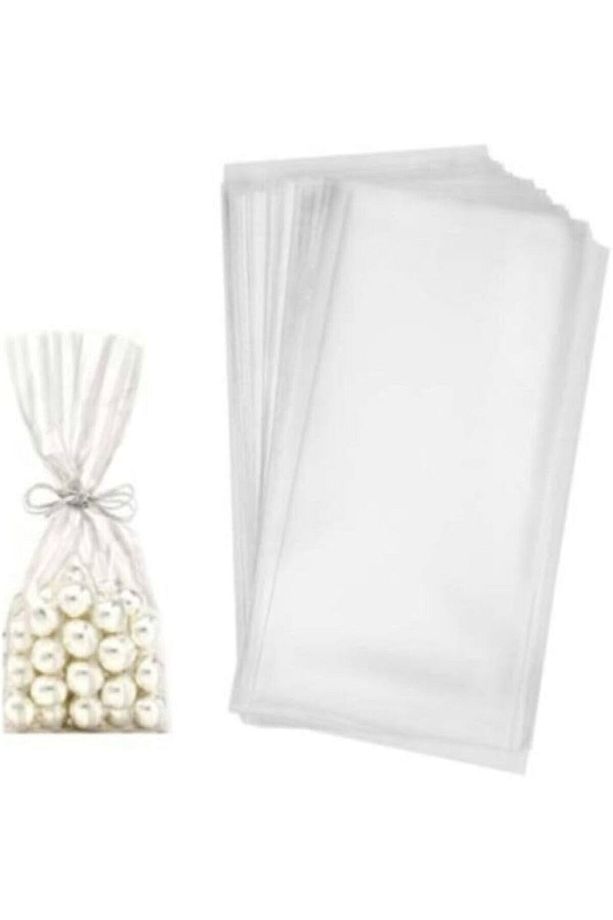 100 Adet Şeffaf Kurabiye Şeker Poşeti 10x20cm Bantsız Şeffaf Jelatin Poşet - 4