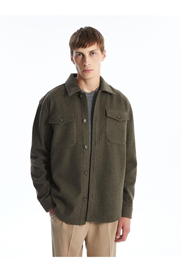 Regular Fit Long Sleeve Bowl Men's Shirt Jacket - W43373Z8