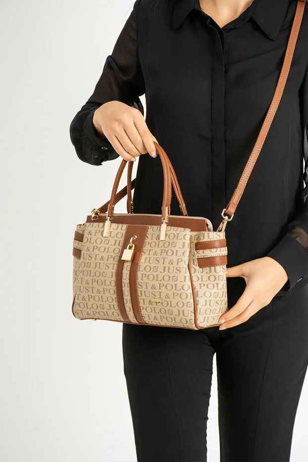 Original Women's Printed Lock Detailed Hand and Shoulder Bag