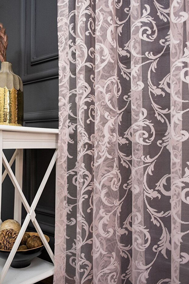 Classic Shawl Pattern Powder Pink Color Pattern Design 2 Layers Pleated Tulle Curtain